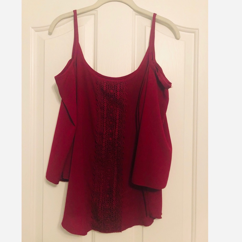 Burgundy Open Shoulder Blouse